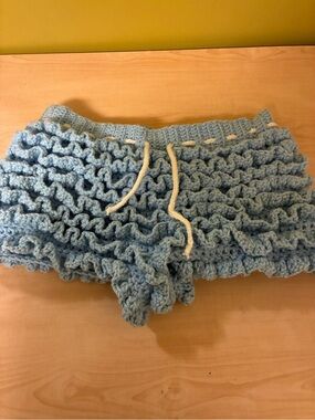 Handmade Light Blue Crochet Ruffle Shorts